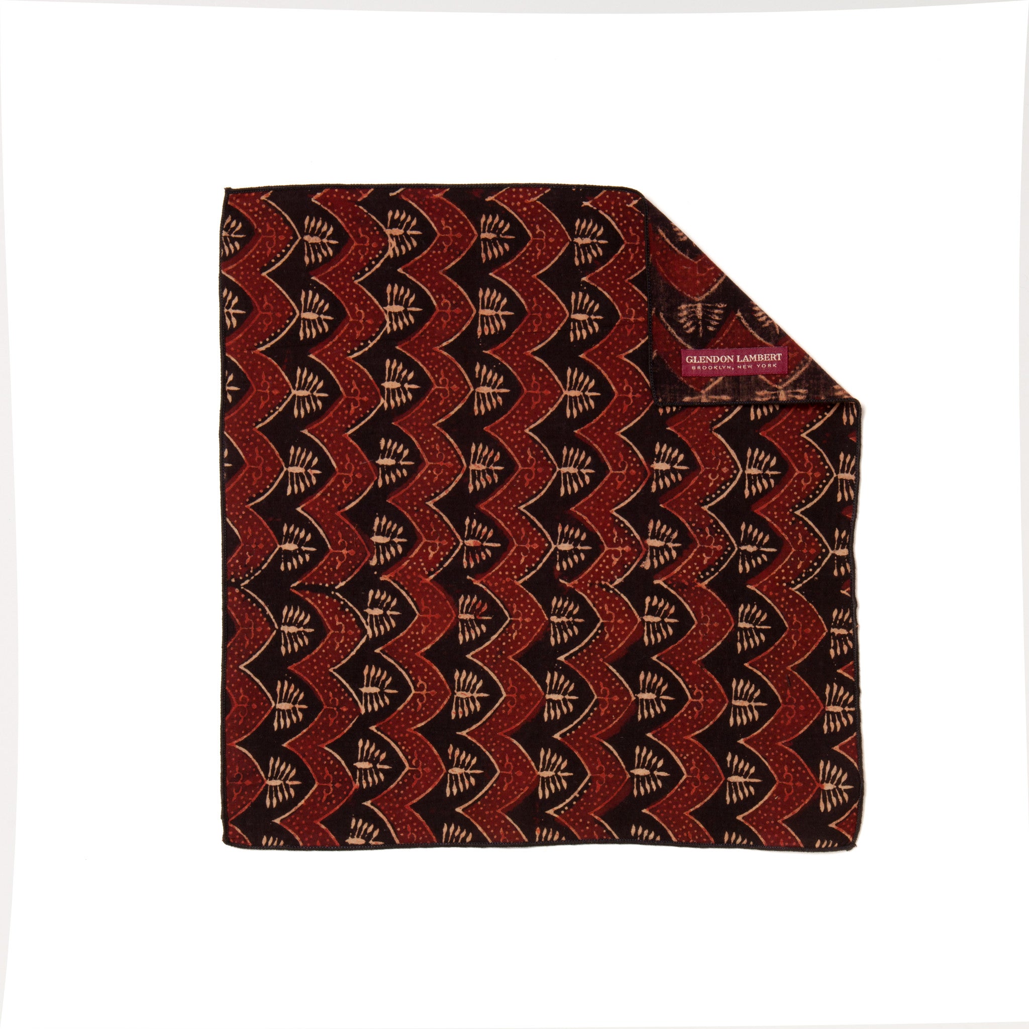 INDIAN HANDBLOCK PRINT POCKET SQUARE: BROWN