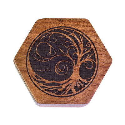 Tree of Life - Sapele Wood Dice Box (Hexagonal)