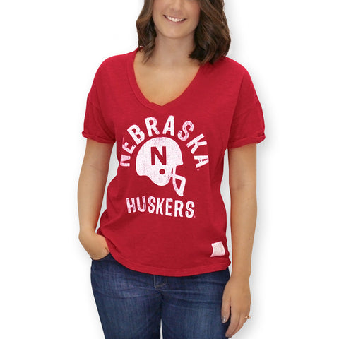 Nebraska Red Zone® | Retro Husker Football Boyfriend V-Neck Tee - Red - SS