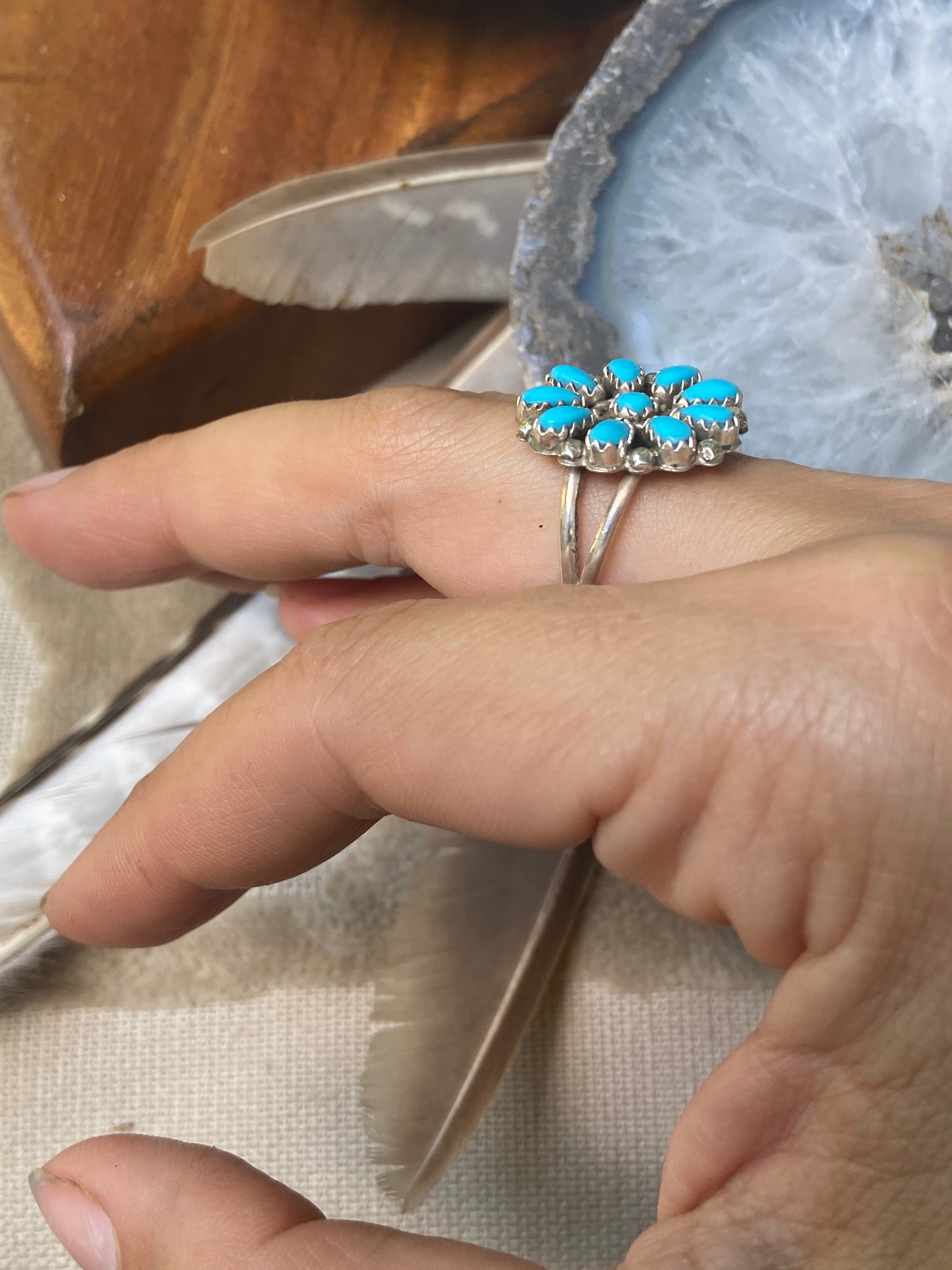 Vintage Petite Point Turquoise Blossom Ring