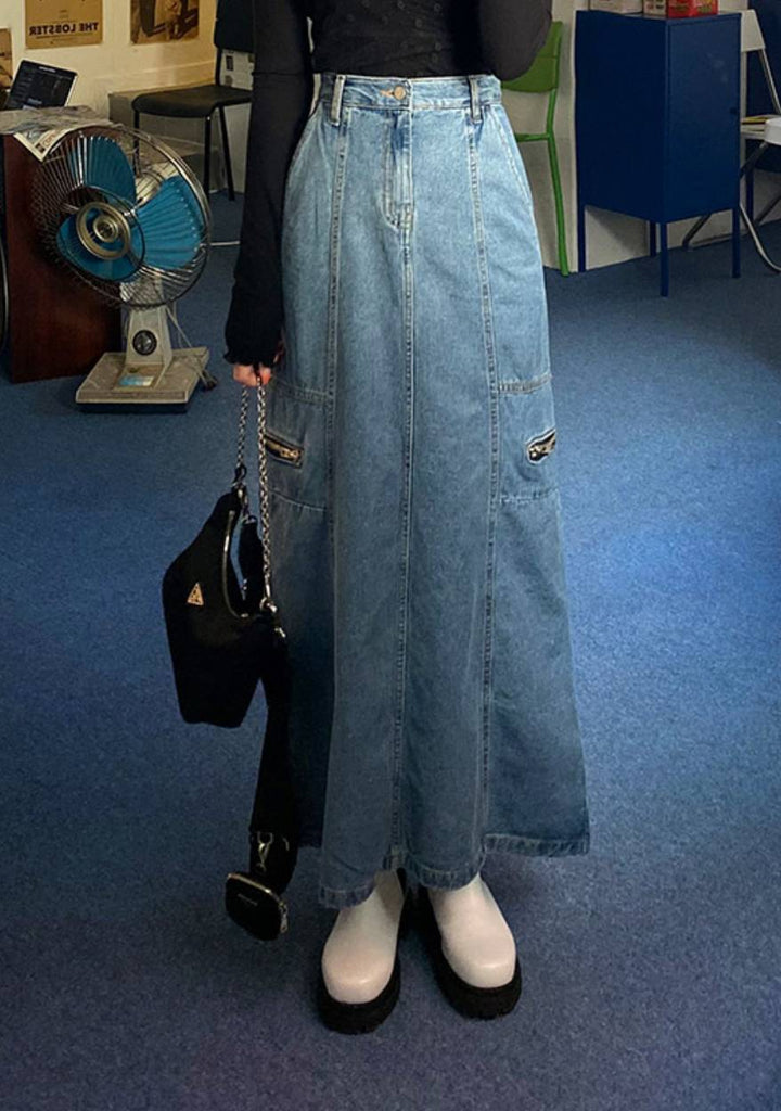 cheap long denim skirts