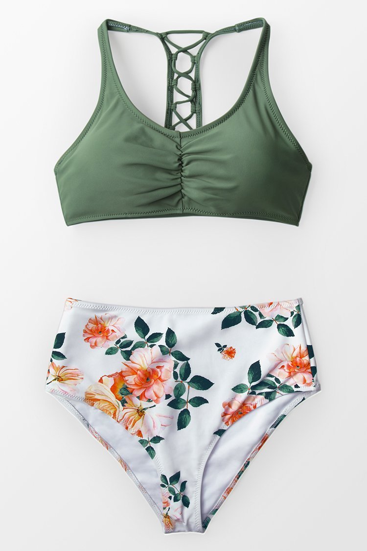 celadon green and floral bikini