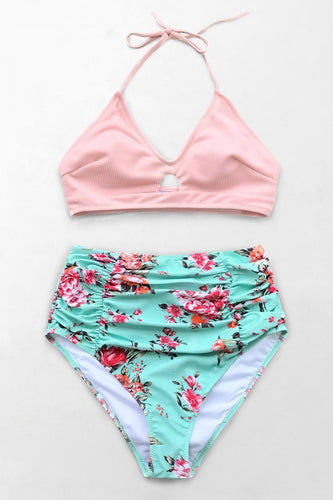 celadon green and floral bikini