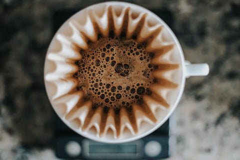 Coffee in a filter on a scale