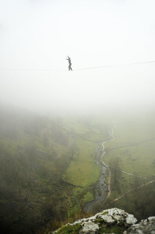 Slackliner at Malham Cove