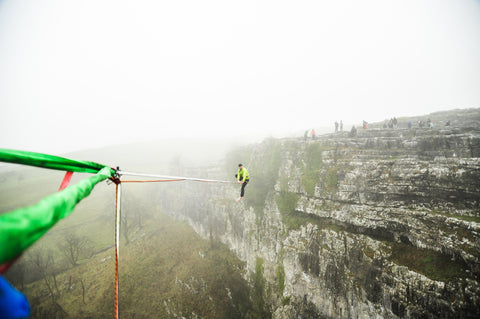 James Merryweather slacklining at Malham Cove