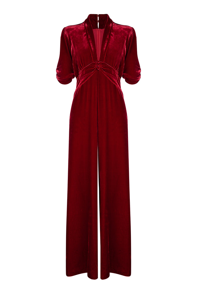 red silk jumpsuit