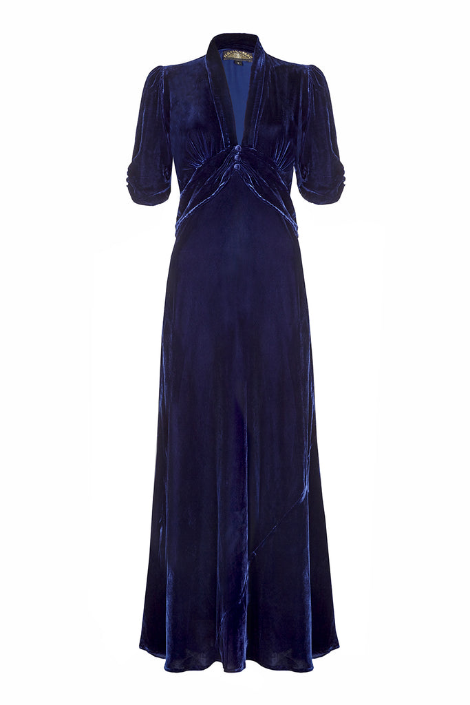 midnight blue velvet dress