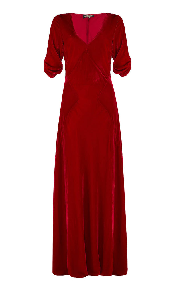 Sibi maxi dress in deep red velvet | Nancy Mac
