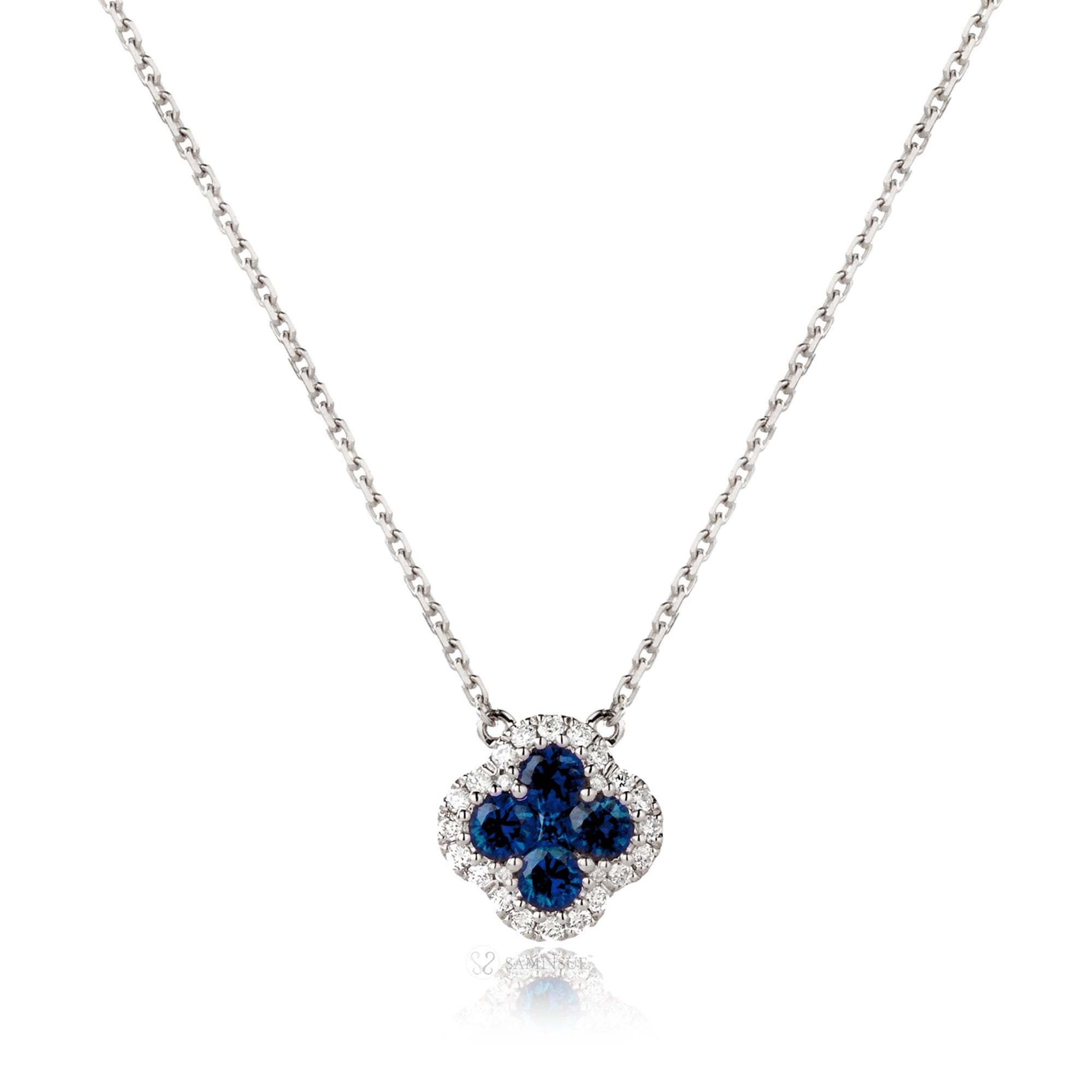 Designer Inspired Diamond Pendant Clover Necklace Silver Diamond