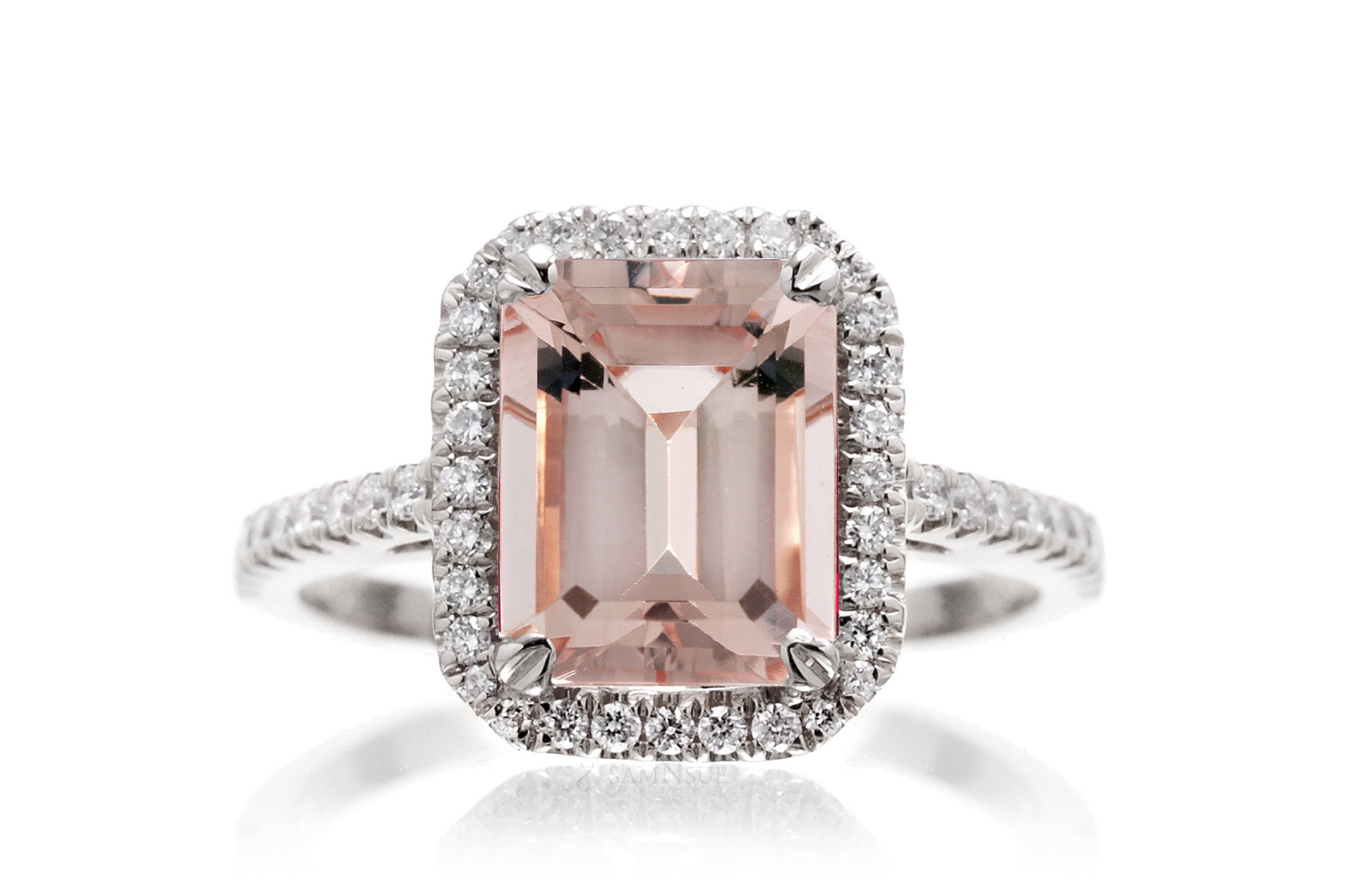 The Signature Emerald Cut Morganite Engagement Ring Diamond Halo – samNsue