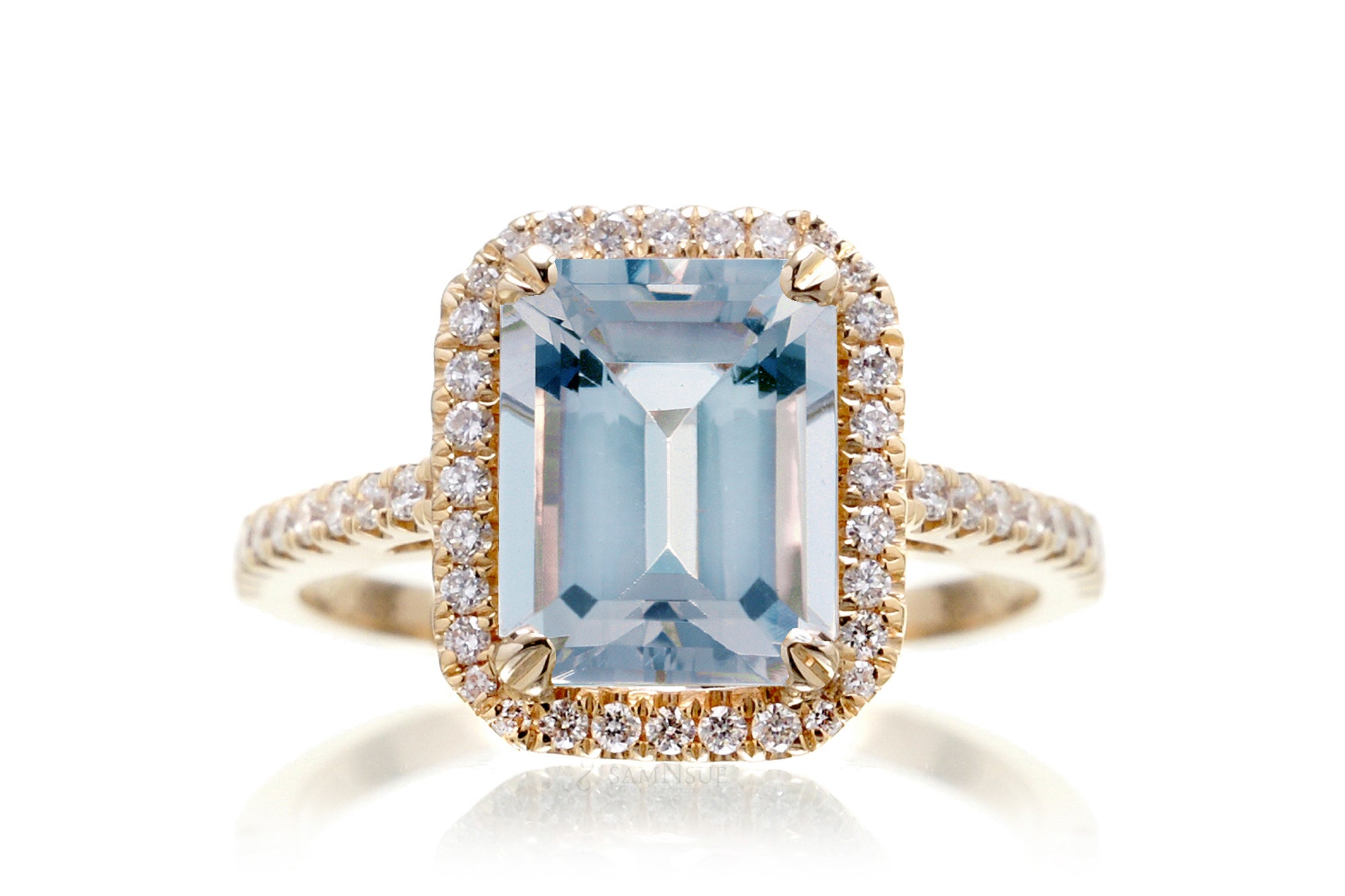 The Signature Emerald Cut Aquamarine Engagement Ring Diamond Halo – samNsue
