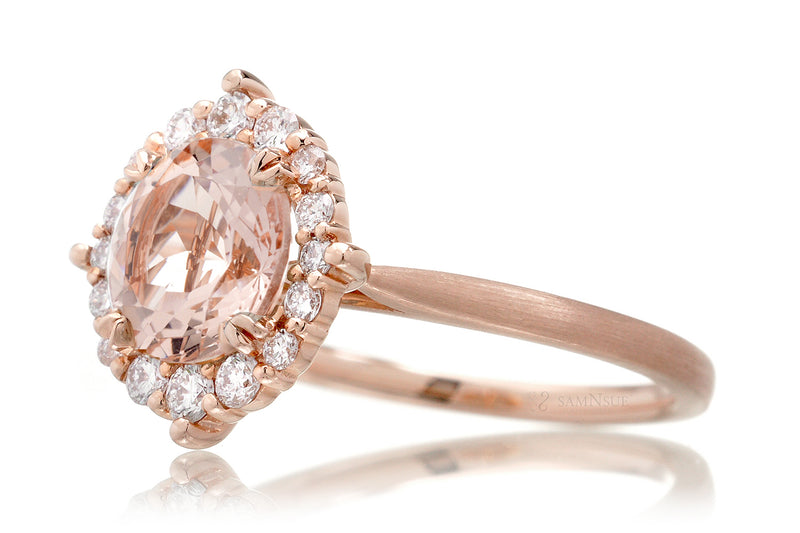 The Haley Round Peachy Pink Morganite Halo Engagement Ring – samNsue