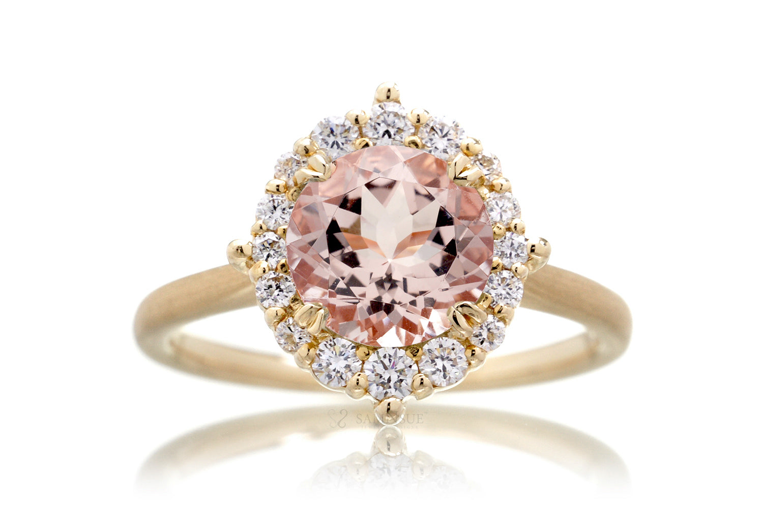The Haley Round Peachy Pink Morganite Halo Engagement Ring – samNsue