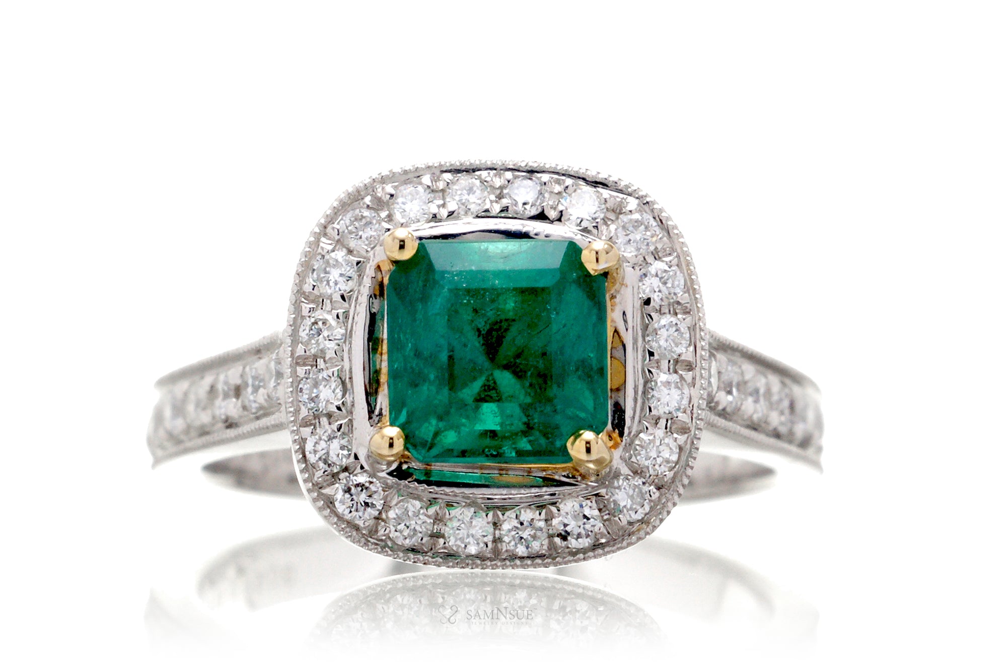 Square Green Emerald Ring Vintage Diamond Engagement Setting – samNsue