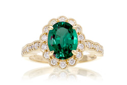 Oval Emerald Diamond Halo Scallop Engagement Ring – samNsue