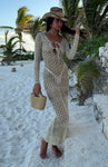 Sheer Cutout Long Sleeves Plunging Neck Maxi Dress