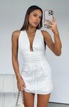 Hidden Back Zipper Lace-Up Short Summer Halter Plunging Neck Dress