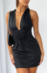 Summer Halter Plunging Neck Short Hidden Back Zipper Lace-Up Dress