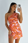 Floral Print Short Polyester One Shoulder Cutout Drawstring Ruched Dress