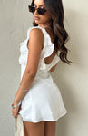 Polyester Backless Hidden Back Zipper Ruched Thick Straps Short Plunging Neck Dress