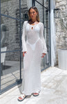 Long Sleeves Backless Sheer Scoop Neck Maxi Dress