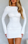 Girls Short High-Neck Long Sleeves Semi Sheer Backless Dress