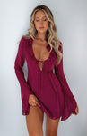 Fall Hidden Side Zipper Long Sleeves Plunging Neck Short Dress With Ruffles