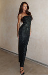 Polyester Halter Sequined Gathered Semi Sheer Maxi Dress