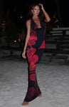 Sheer Backless Summer General Print Halter Plunging Neck Maxi Dress