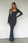 Spandex Long Sleeves Scoop Neck Maxi Dress