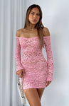 Short Sheer Lace Trim Long Sleeves Off the Shoulder Dress