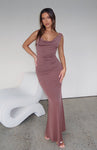 Plunging Neck Semi Sheer Fitted Backless Maxi Dress