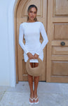 Long Sleeves Semi Sheer Backless Short Scoop Neck Dress