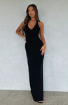 V-neck Open-Back Hidden Side Zipper Halter Maxi Dress