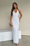 V-neck Halter Hidden Side Zipper Open-Back Maxi Dress