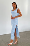 Off the Shoulder Plunging Neck Semi Sheer Backless Maxi Dress