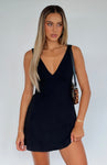 Short Thick Straps Cotton Plunging Neck Button Closure Hidden Side Zipper Dress