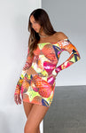 Girls Short General Print Long Sleeves Off the Shoulder Cutout Dress