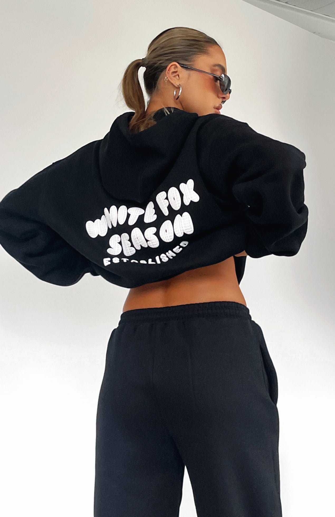 White Fox Boutique - Setting Rules Cropped Hoodie Black:   The Insider Sweatpants