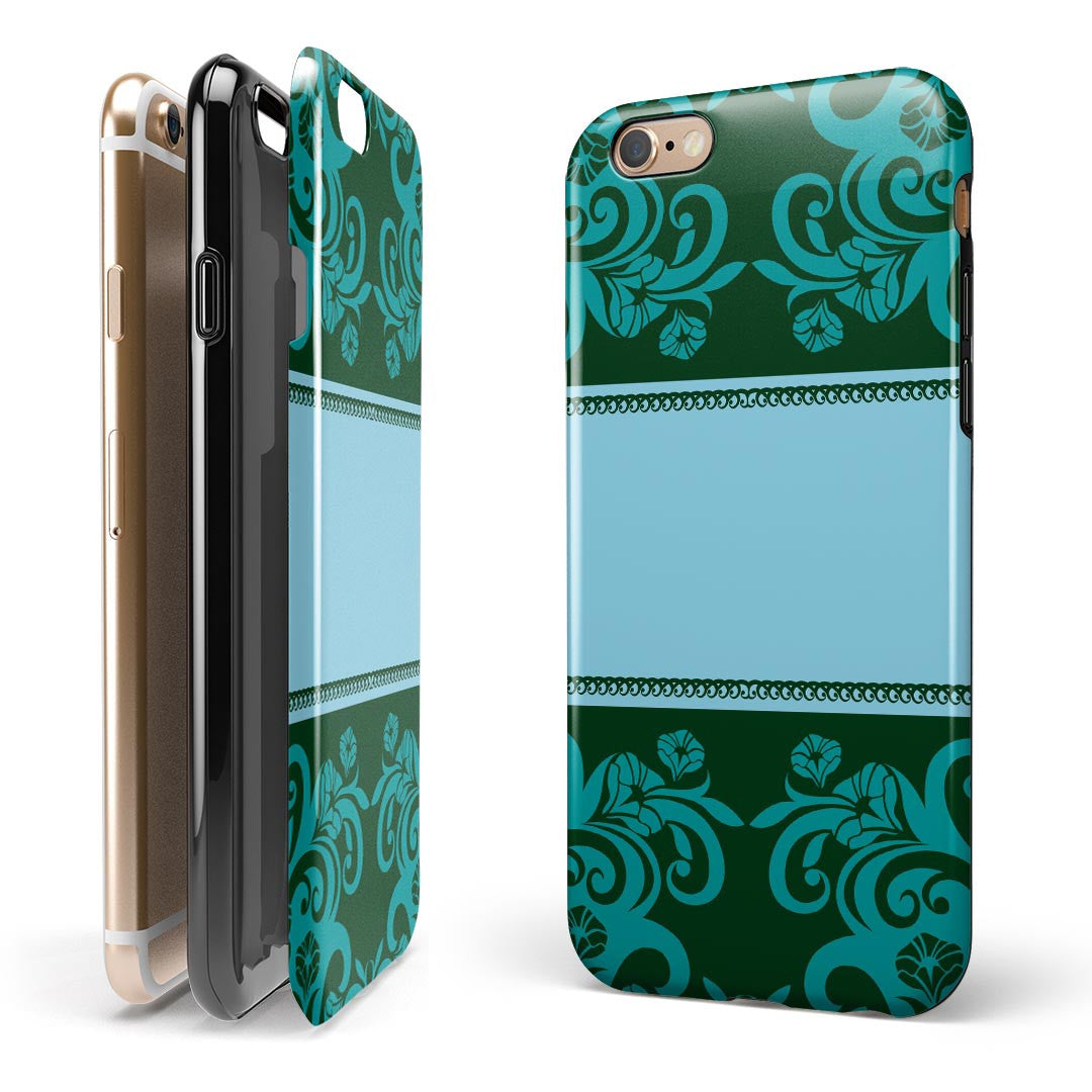 Dark Green & Light Blue Vintage Pattern 2-Piece Hybrid INK-Fuzed Case for the iPhone 6/6s or 6/6
