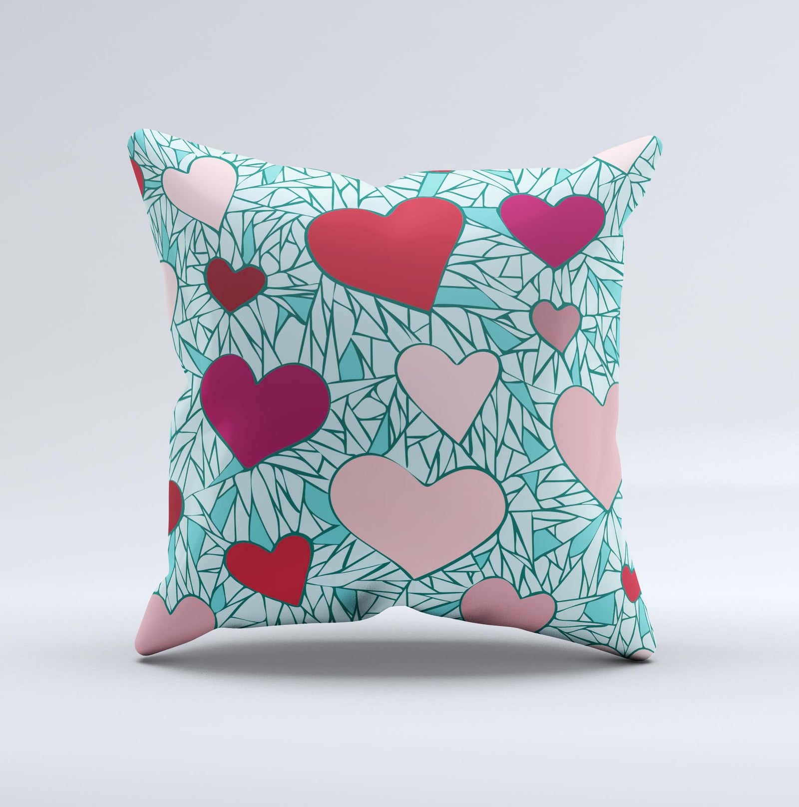 Sharded Hearts On Teal ink-Fuzed Decorative Throw Pillow – DesignSkinz