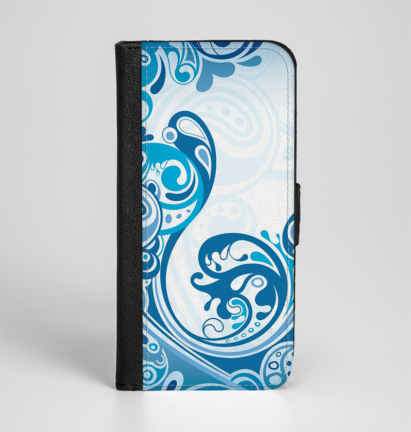 The Abstract Vibrant Blue Swirled Ink-Fuzed Leather Folding Wall