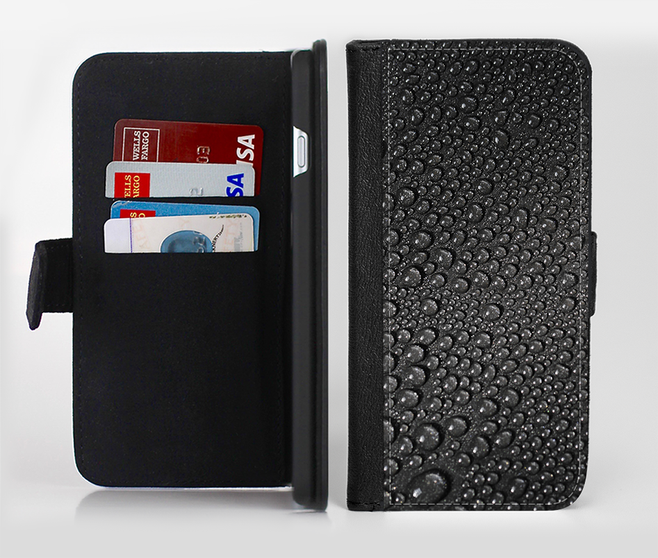 The Black Rain Drops Ink-Fuzed Leather Folding Wallet Credit-Car