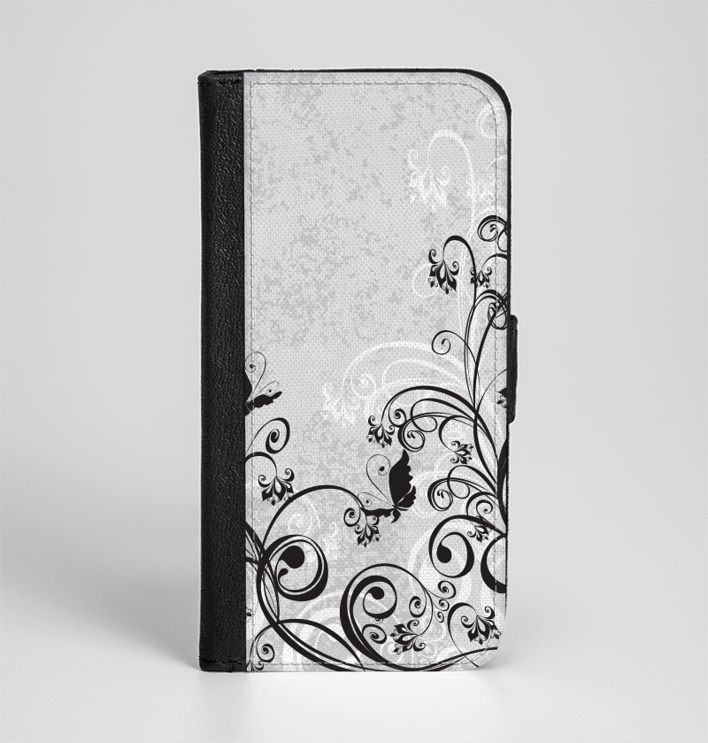 The Black and White Vector Butterfly Floral Ink-Fuzed Leather Fo