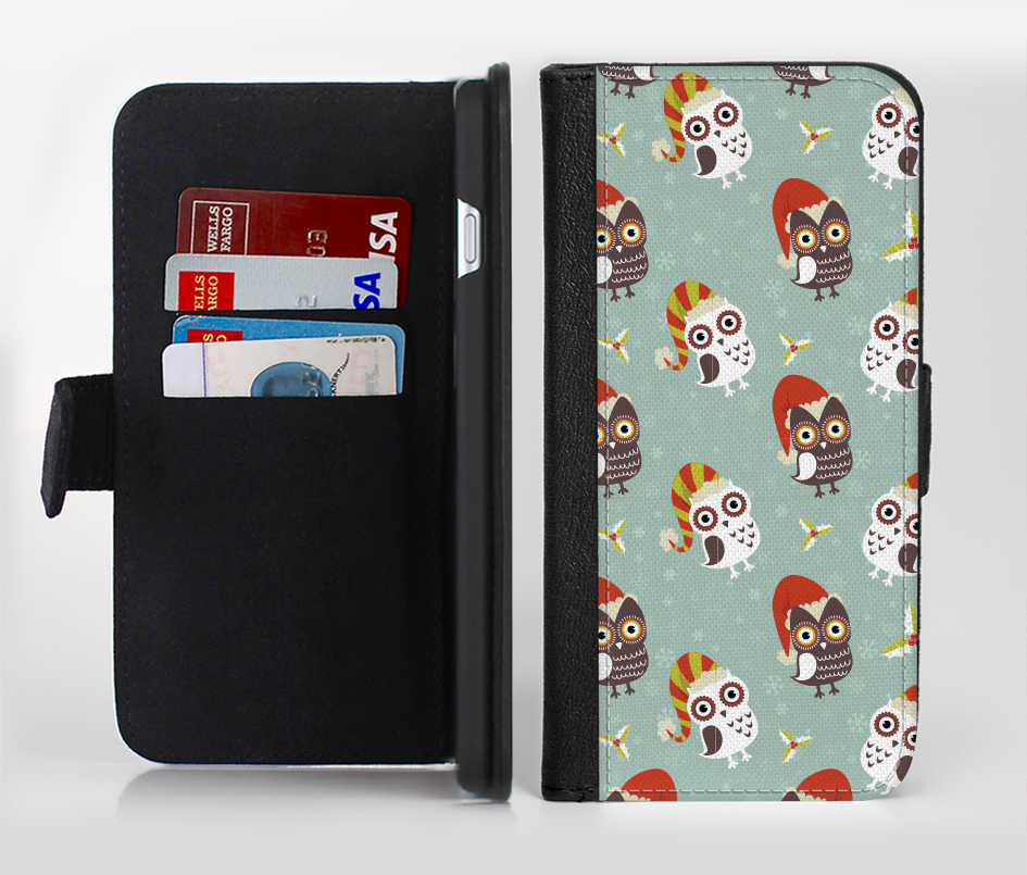 The Cartoon Snowy Colored Owls Ink-Fuzed Leather Folding Wallet Credit-Card Case for the Apple iPhon
