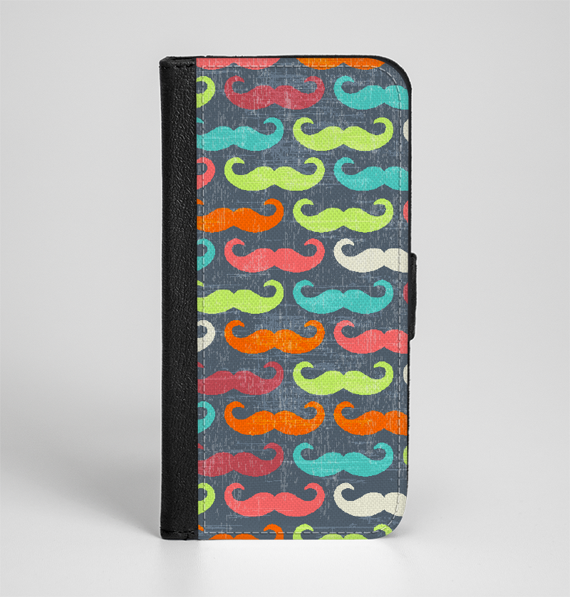The Colorful Scratched Mustache Pattern Ink-Fuzed Leather Foldin