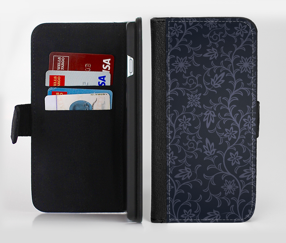 The Dark Black & Purple Delicate Pattern Ink-Fuzed Leather Folding Wallet Credit-Card Case for t