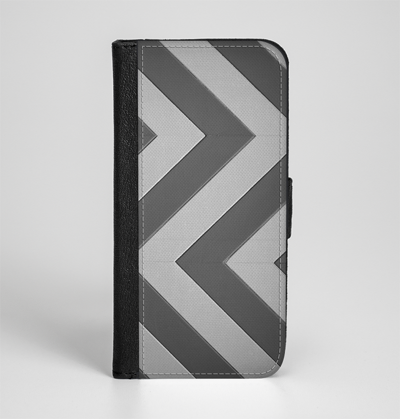 The Dark Gray Wide Chevron Ink-Fuzed Leather Folding Wallet Case
