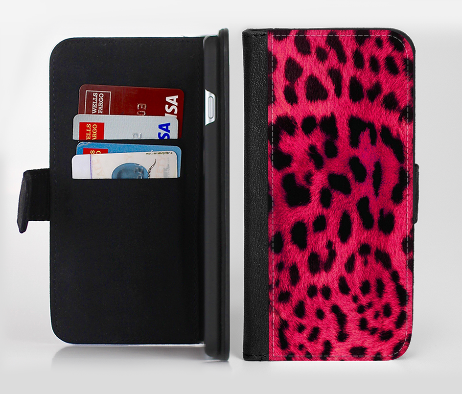 The Fuzzy Real Pink Leopard Print Ink-Fuzed Leather Folding Wallet Cre ...